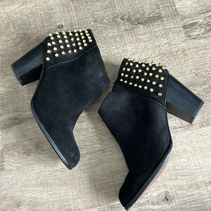 Zara Black Suede Ankle Boots with Gold Studs